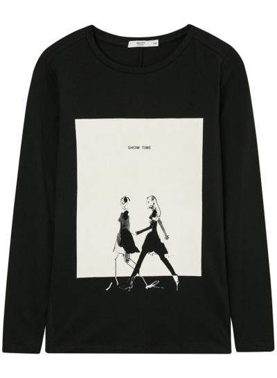 Oasap Women's Vintgae Print Round Neck Knit Tee
