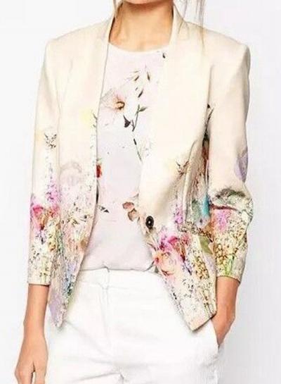 Oasap Vintage Long Sleeve Floral Print One Button Blazer