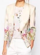 Oasap Vintage Long Sleeve Floral Print One Button Blazer
