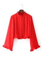 Oasap Solid Color Flounce Sleeve Button Down Shirt