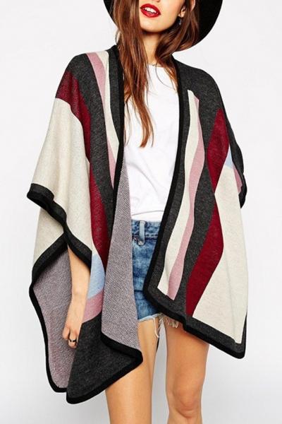 Oasap Stylish Long Sleeve Color Block Cardigan