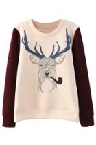 Oasap Prank Reindeer Pattern Paneled Sweatshirt