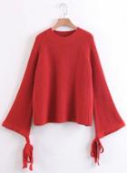 Oasap Round Neck Flare Sleeve Solid Color Sweater