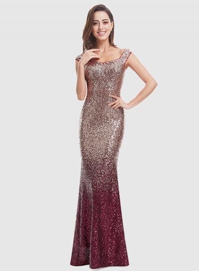 Oasap Sequin V Neck Sleeveless Mermaid Prom Dress