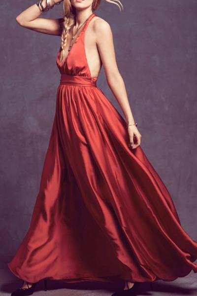 Oasap Ravishing Halter Neck Backless Ankle-length Dress