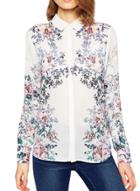 Oasap Women's Fashion Long Sleeve Floral Print Button Down Shirt