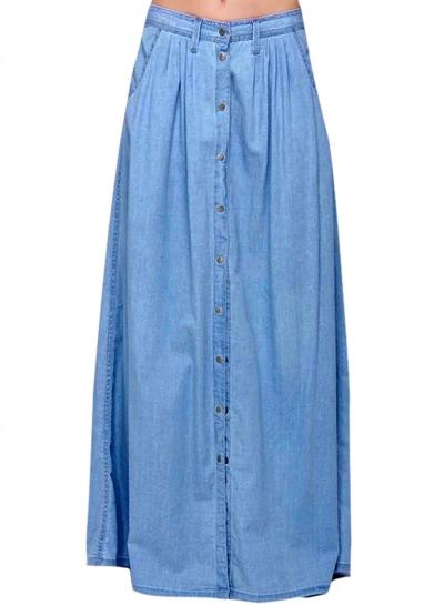 Oasap Women's High Waist Single Button A Line Denim Maxi Skirt