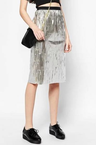 Oasap Fashion Shimmery Plaid Straight Skirt