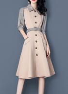 Oasap Turn Down Collar Three Quarter Length Sleeve Button Down Dresses
