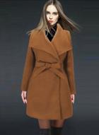 Oasap Fashion Solid Long Sleeve Woolen Coat With Belt