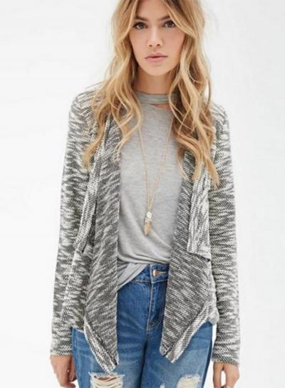 Oasap Fashion Irregular Open Front Knit Cardigan