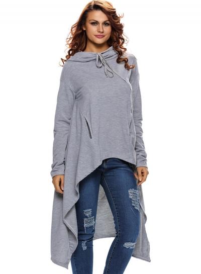 Oasap Solid Long Sleeve Asymmetric Long Hoodies