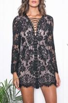 Oasap Fashion Lace-up Front Frayed Lace Dress