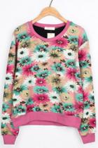 Oasap Flower Print Fleece Sweatshirt
