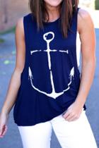 Oasap Casual Anchor Printed Loose Fit Tank