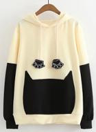 Oasap Long Sleeve Color Block Cat Embroidery Hoodie