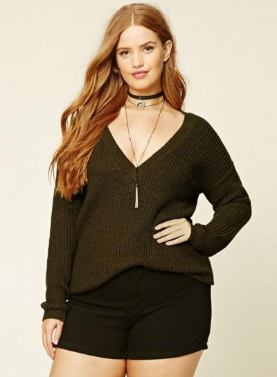 Oasap Army Green Plus Size Loose Backless Pullover