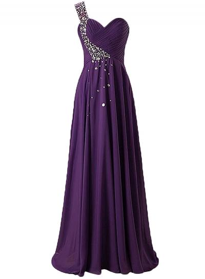 Oasap One Shoulder Sweetheart Rhinestone Long Bridesmaid Dress