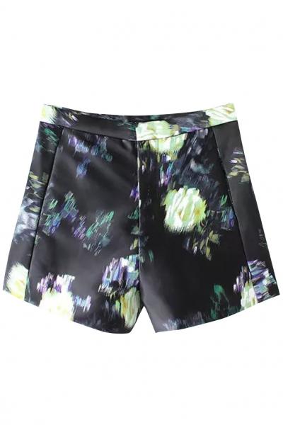 Oasap Sexy Fancy Floral Middle-waist Black Shorts