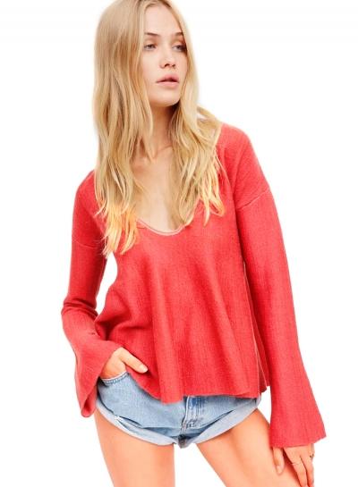 Oasap Oversized U Neckline Long Sleeve Solid Tee Shirts