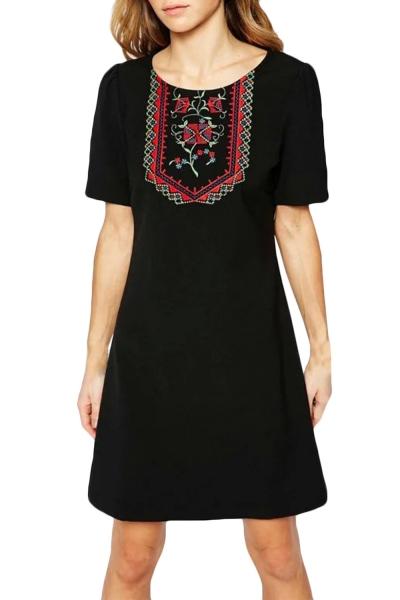 Oasap Women Vintage Floral Embroidery Print Trapeze Dress