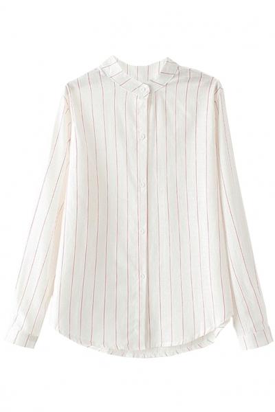 Oasap Pastel Pinstripe Print Button Down Shirt
