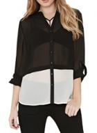 Oasap Women's Fashion V-neck Color Block Chiffon Button Down Shirt