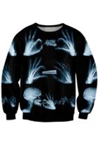 Oasap Horrible Graphic Bone Print Black Sweatshirt