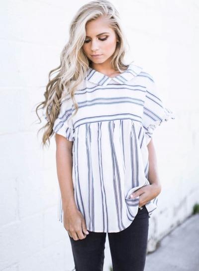 Oasap Peter Pan Collar Striped Short Sleeve Shirts