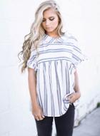 Oasap Peter Pan Collar Striped Short Sleeve Shirts