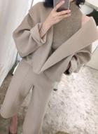 Oasap 2 Pieve Loose Fit Hooded Woolen Coat Pants Set