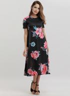 Oasap Casual Short Sleeve Floral Loose Fit Midi Dress