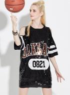 Oasap Off The Shoulder Short Sleeve Sequins Dress