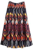Oasap Bohemian Geo Printed Flared Midi Skirt