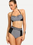 Oasap Striped Halter Top High Waist Bottom Swimwear