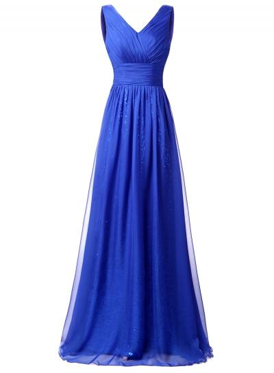 Oasap Elegant Sequin Trim V Neck Prom Dress