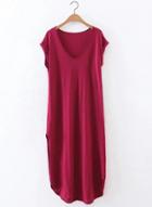 Oasap V Neck Sleeveless Side Slit Shift Dress