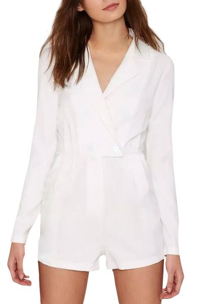 Oasap Women's Casual Lapel Long Sleeve Double-breasted Short Romper