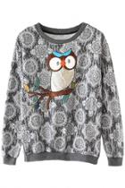 Oasap Vintage Embroidery Owl Pattern Lace Sweatshirt