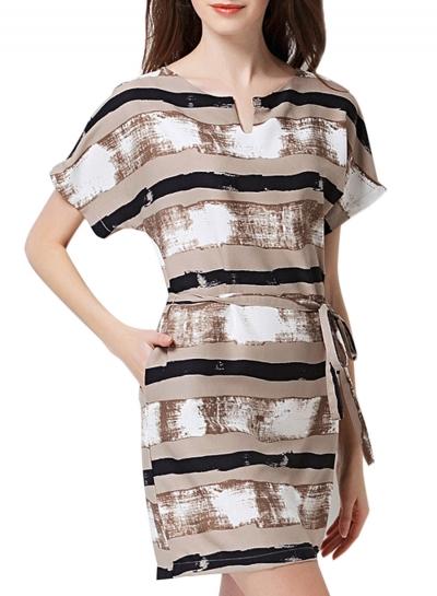 Oasap Women's Fashion Short Sleeve Stripe Print Mini Dress With Belt