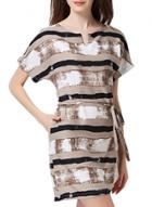 Oasap Women's Fashion Short Sleeve Stripe Print Mini Dress With Belt