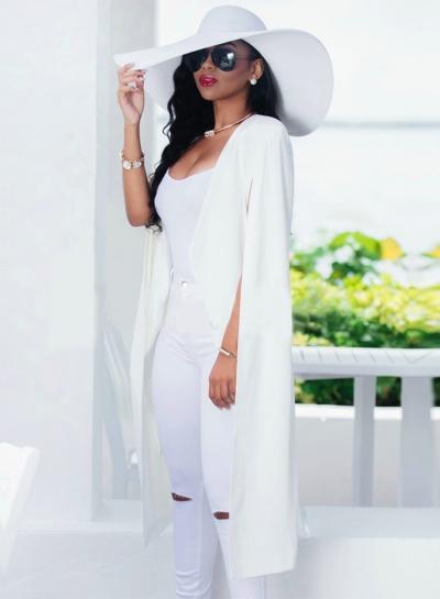 Oasap Round Neck Solid Color Slit Long Coat