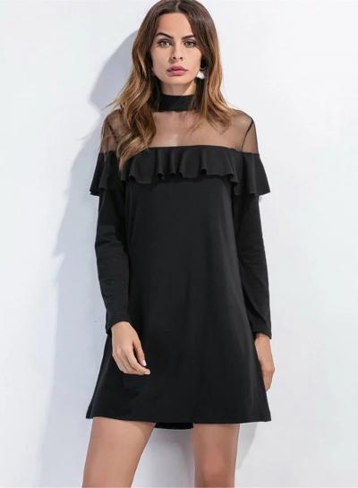 Oasap Black Mesh Panel Sheer Dress