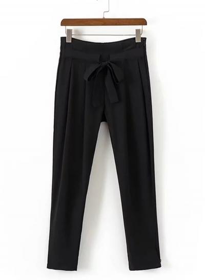 Oasap Drawstring Waist Solid Color Straight Pants