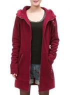 Oasap Women's Solid Color Fleece Zip Front Hooded Coat