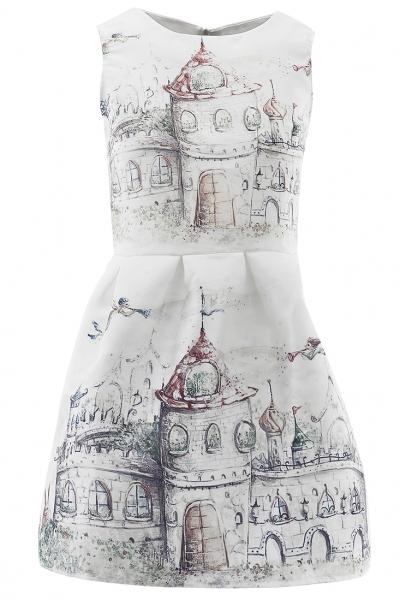 Oasap Sweet Graphic Architecture Mini White Flare Dress