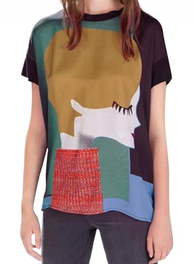 Oasap Women's Fashion Short Sleeve Cartoon Pattern Pullover Tee