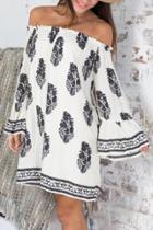 Oasap Fashion Floral Printing Off-the-shoulder Dress