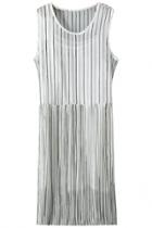 Oasap Stripe Print Pleated Summer Dress