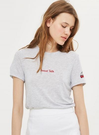 Oasap Fashion Short Sleeve Cherry Embroidery Tee